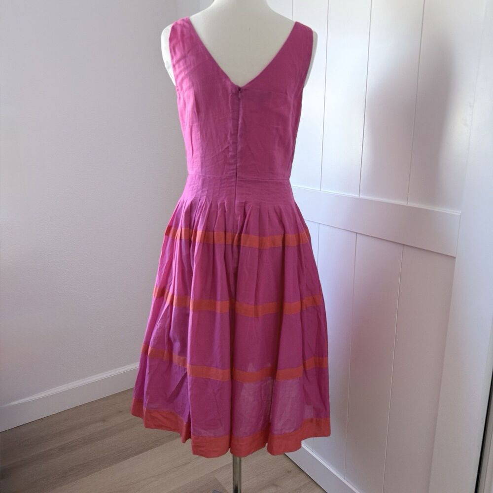 Talbots Fit & Flare Midi Dress 4 Pink Orange Striped Preppy Wedding Vogue Oprah - Picture 2 of 15